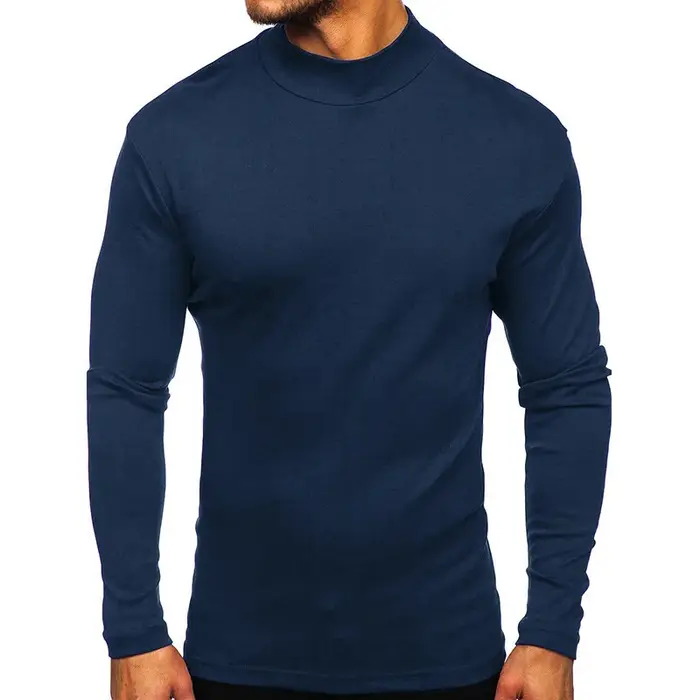 T-shirt à manches longues et col roulé pour homme, coupe ajustée, doux, couleur unie, couche de base