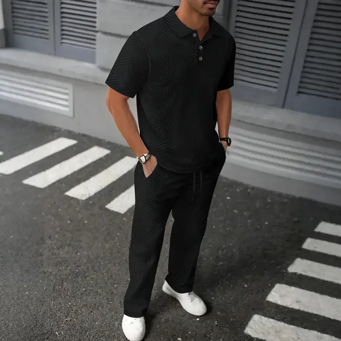 2025 hommes printemps et automne jacquard couleur unie décontracté et haut POLO à la mode, vêtements