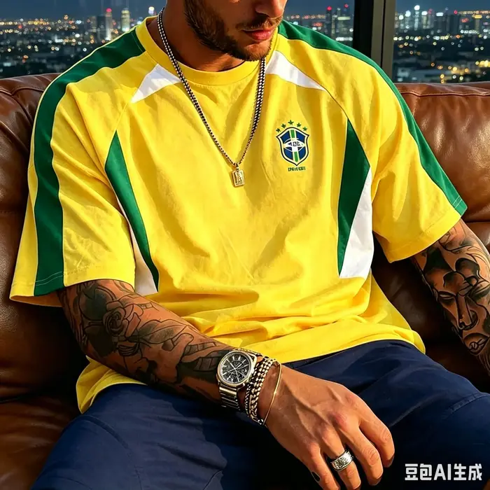 Maillot de football brésilien classique 2026 - Modèle homme - T-shirt d'entraînement extérieur respirant et à séchage rapide pour adultes et enfants