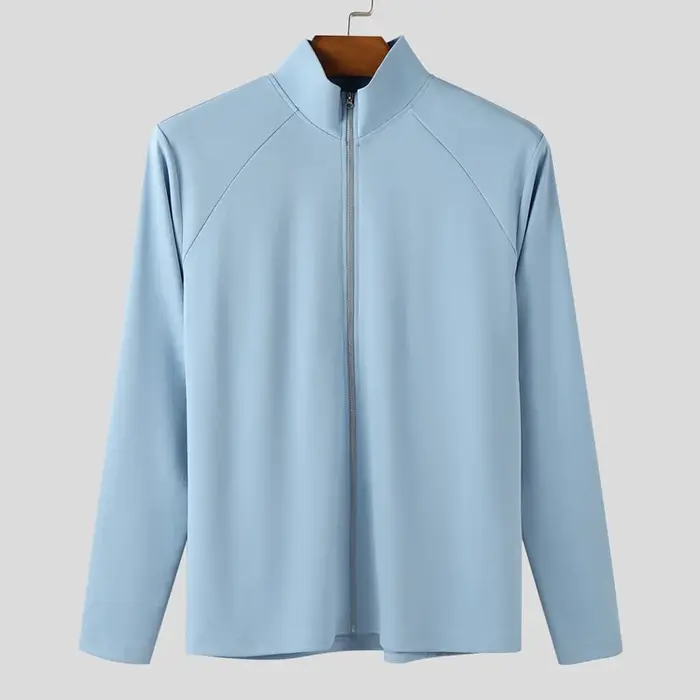INCERUN hommes t-shirt col roulé fermeture éclair manches longues décontracté mâle
