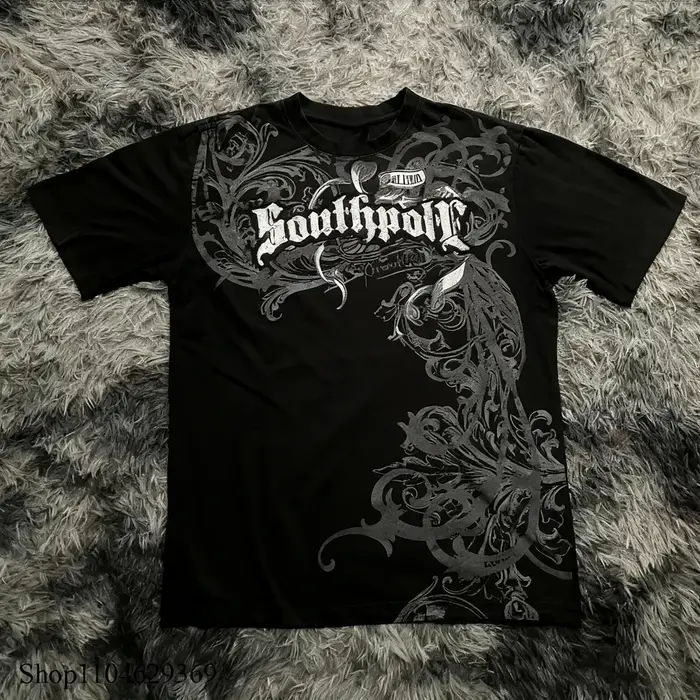 Classique Y2K Style gothique T-shirt imprimé surdimensionné T-shirt haute rue chemises gothique col