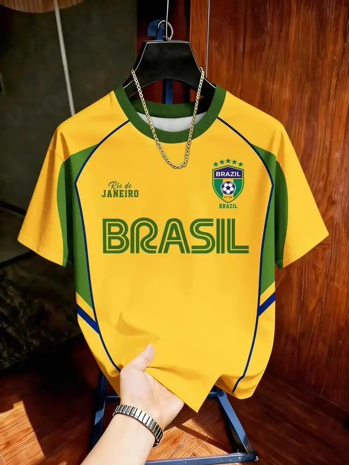 T-shirt de football du Brésil, maillot de foot rétro à rayures, séchage rapide, hauts d'entraînement
