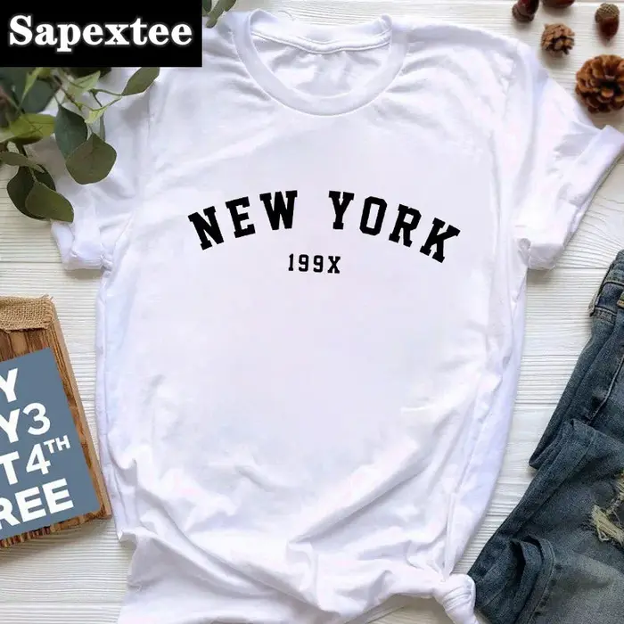2024 T-Shirt femme New York lettre impression Hipster T femmes t-shirts été Simple blanc col rond Harajuku haut graphique T-Shirt
