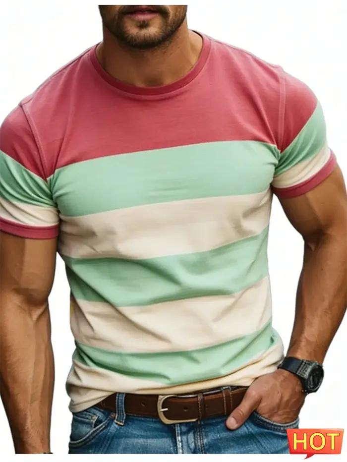 T-shirts graphiques rayés simples pour hommes