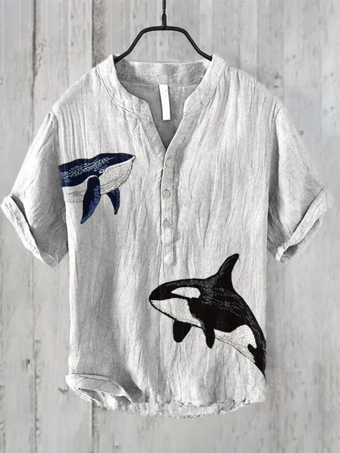 Chemise en lin pour hommes, Polo à 3 boutons à la mode, décontracté, respirant, imprimé, haut pull,