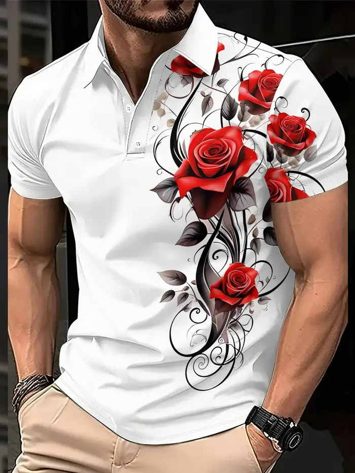 Polo homme été 2026 avec imprimé floral rose