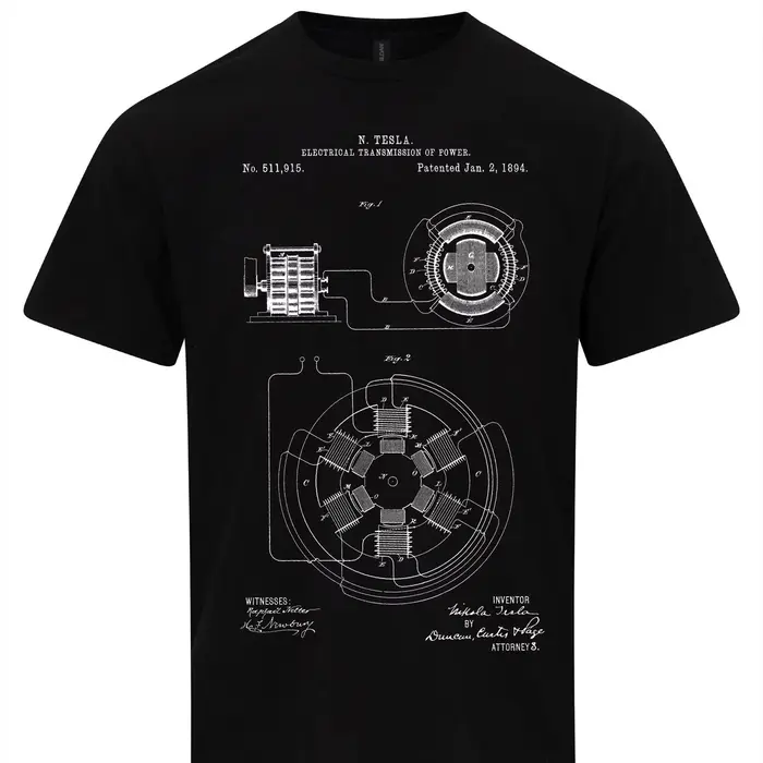 Nicola Tesla Transmission électrique brevet Art plan T-Shirt graphique t-shirts rétro Streetwear cou à manches courtes