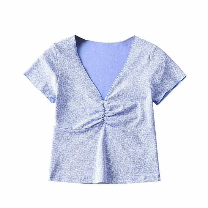 T-shirt manches courtes col en V femme, haut court, motif floral, Brandy, sexy, slim fit, été