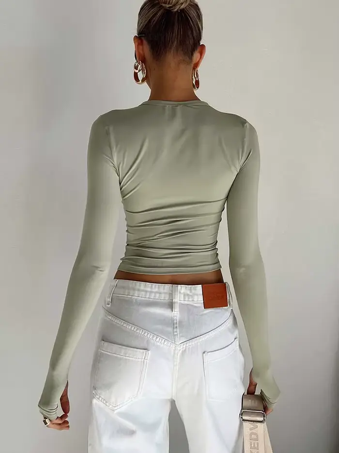 T-shirt à manches longues et col rond pour femme