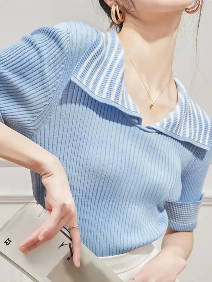 Pull à col polo uni pour femme