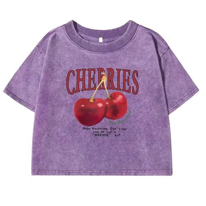 Cerises rouges lettre imprimé femme T-shirt mode été lavé vêtements décontracté coton haut court rétro t-shirts pour les femmes