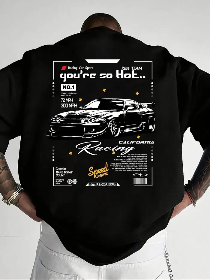 T-shirt pour homme en coton 100% premium avec motif de voiture de course inspiré du JDM