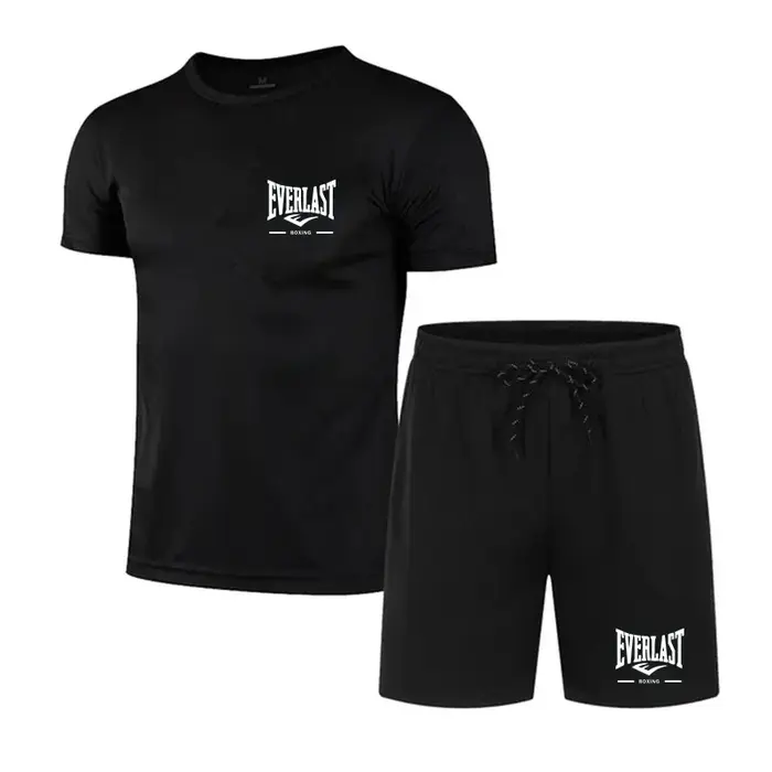 Nouvel ensemble 2 pièces Everlast Boxing pour homme 2026 – T-shirt à manches courtes et short noirs décontractés pour l'été – Survêtement de sport