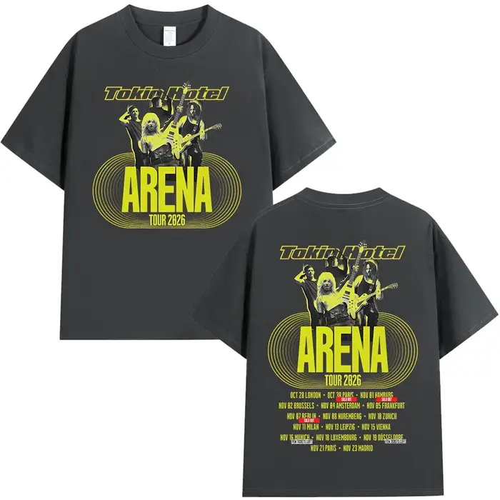 T-shirts de la tournée Arena 2026 du groupe rock Tokio Hotel