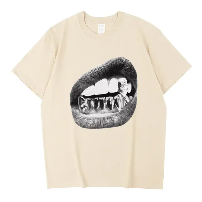 T-shirt unisexe Big Lips Y2k Mouth pour hommes et femmes, esthétique grunge vintage, t-shirt délavé, coton de haute qualité