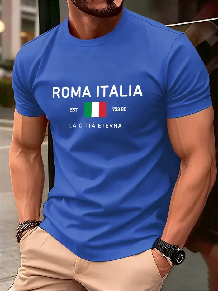 Roma Italia lettre impression coton T-Shirts hommes été à manches courtes confortable t-shirt doux s