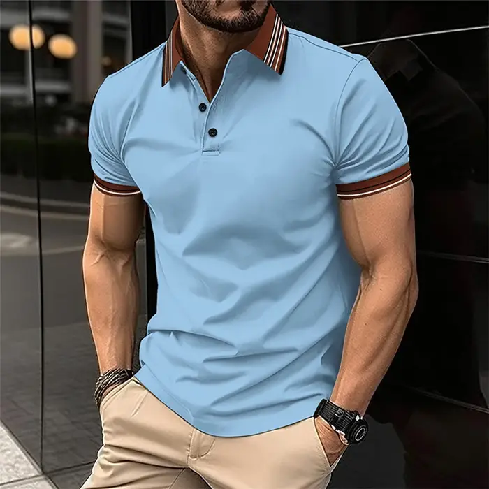2025 Amazon transfrontalier nouveau POLO pour hommes couleur unie bouton décontracté mode à manches courtes T-shirt haut
