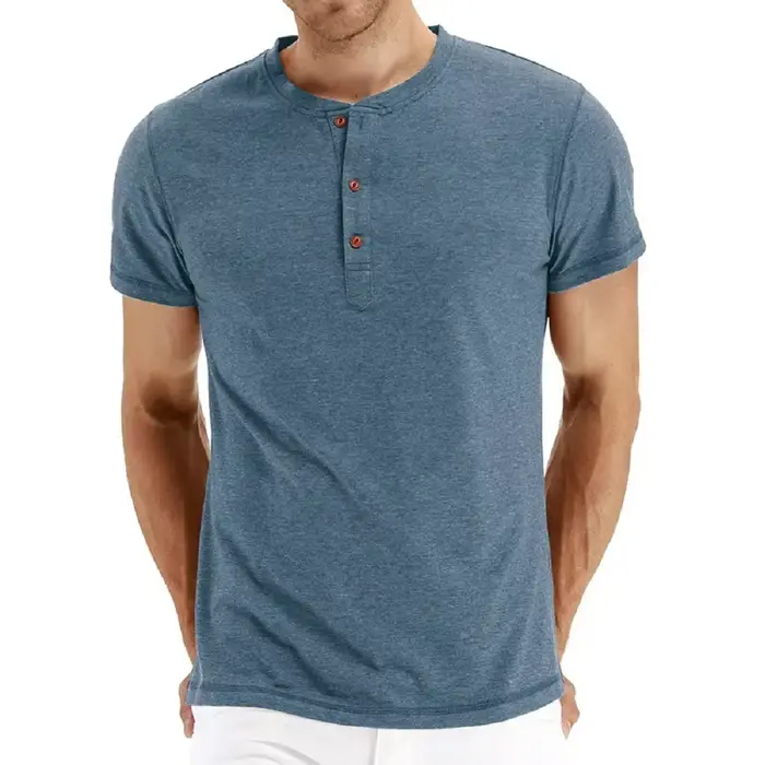 Marque qualité coton hommes T-shirt col Henry Design de mode coupe ajustée solide T-shirts
