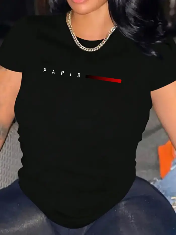 T-shirt grande taille pour femme avec imprimé lettres Paris