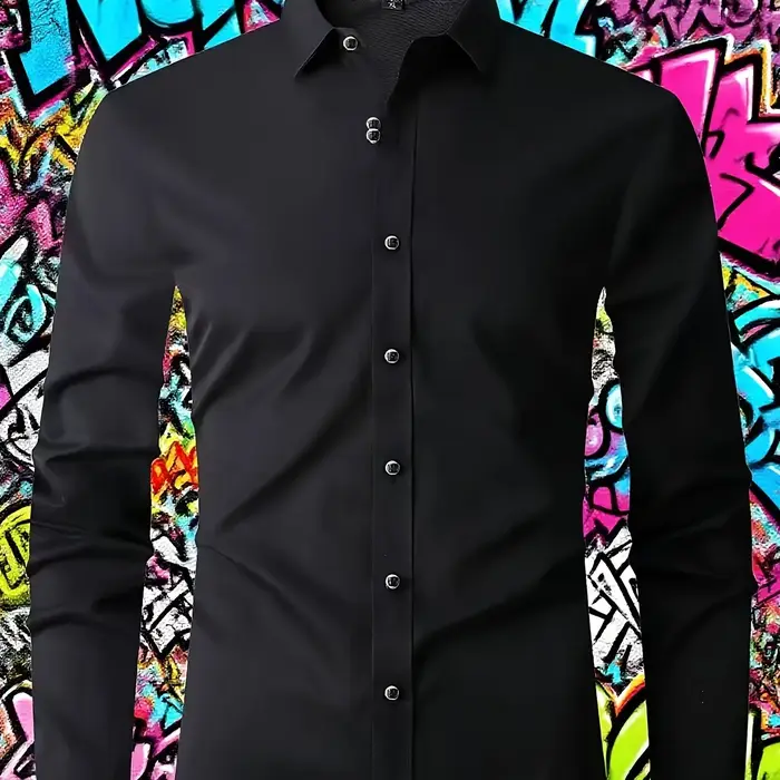 Chemise élégante à manches longues pour homme - Tissu en polyester décontracté, doux et extensible, 