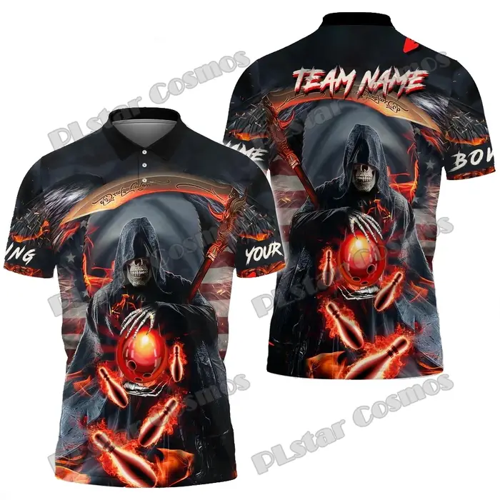 Bowling and Pins Reaper Fire Feel Pattern Polo pour homme