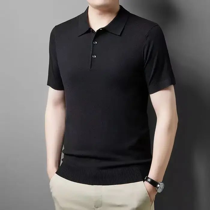 Haute qualité Ultra Fine 100% laine mérinos printemps été hommes d'affaires col Polo à manches court