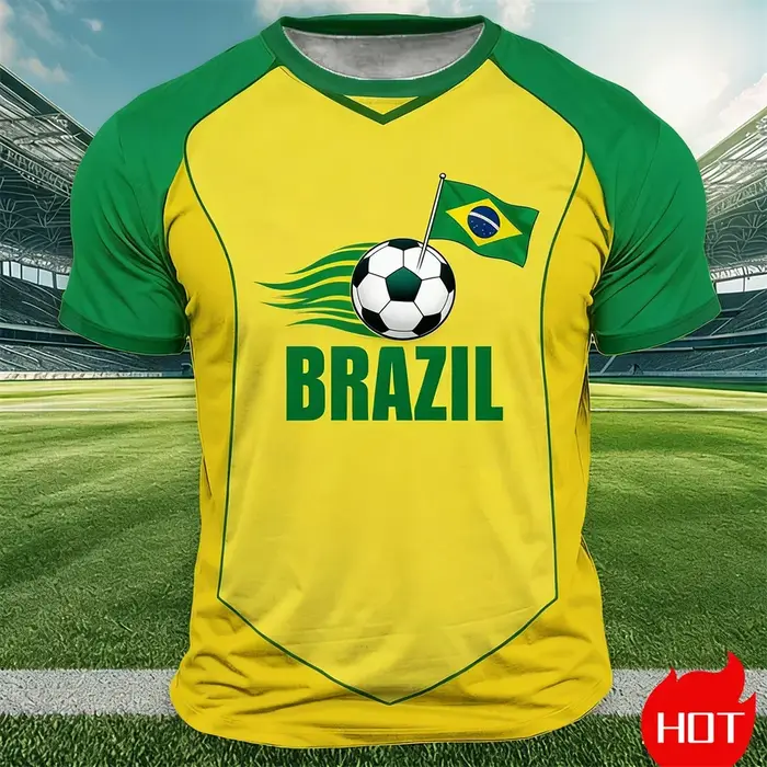 T-shirt imprimé drapeau du Brésil pour hommes