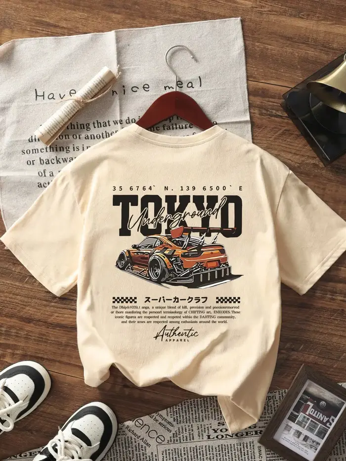 T-shirt graphique Tokyo Street Racing Car avec illustration JDM Drift, 100% coton, t-shirt pour homm