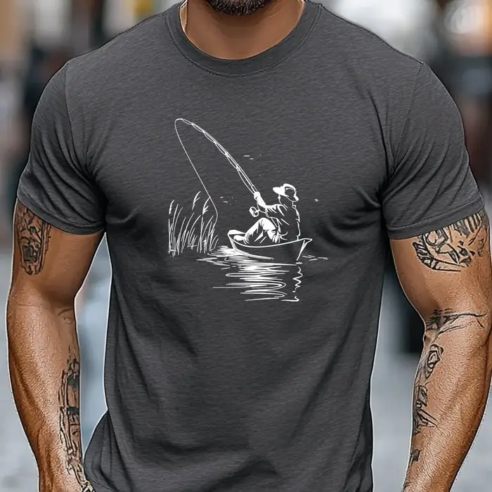 T-shirt à manches courtes pour homme avec motif bateau et pêche