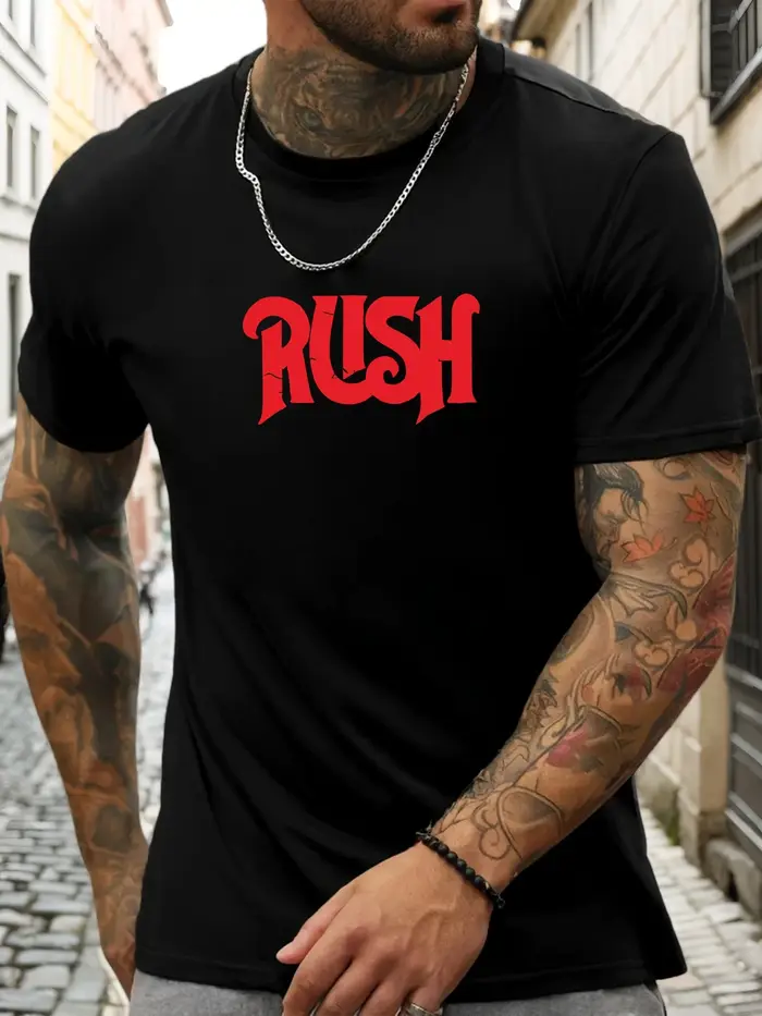 T-shirt à manches courtes rush chemise imprimée à motif 100 % coton pour hommes été col rond respira