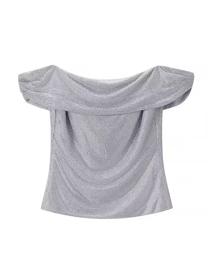 HH femmes été Sexy mince une pièce col haut argent diamant décoration