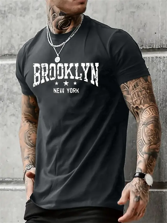 Hommes 100% pur coton été décontracté ample Brooklyn New York lettre imprimé confortable col rond à manches courtes T-sh