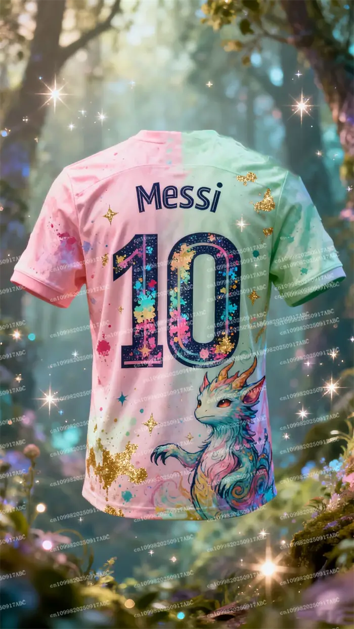 Tenue pour enfants adaptée aux sports d'été, avec imprimé 3D de Messi, idéale comme t-shirt de footb