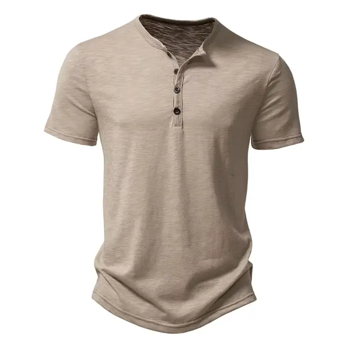 Henley col été hommes décontracté couleur unie à manches courtes t-shirt