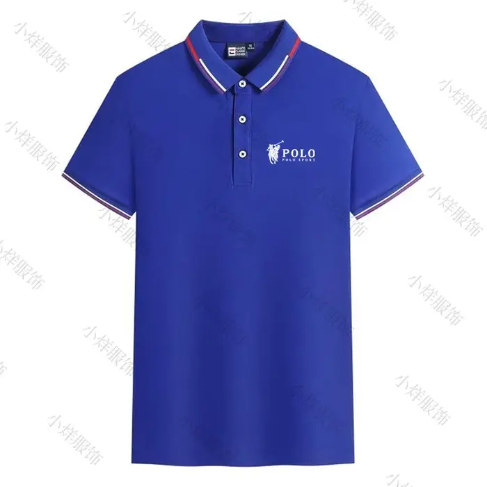 Polo pour homme à col rayé, logo cheval classique, manches courtes, décontracté, respirant, noir, pour le sport et le quotidien
