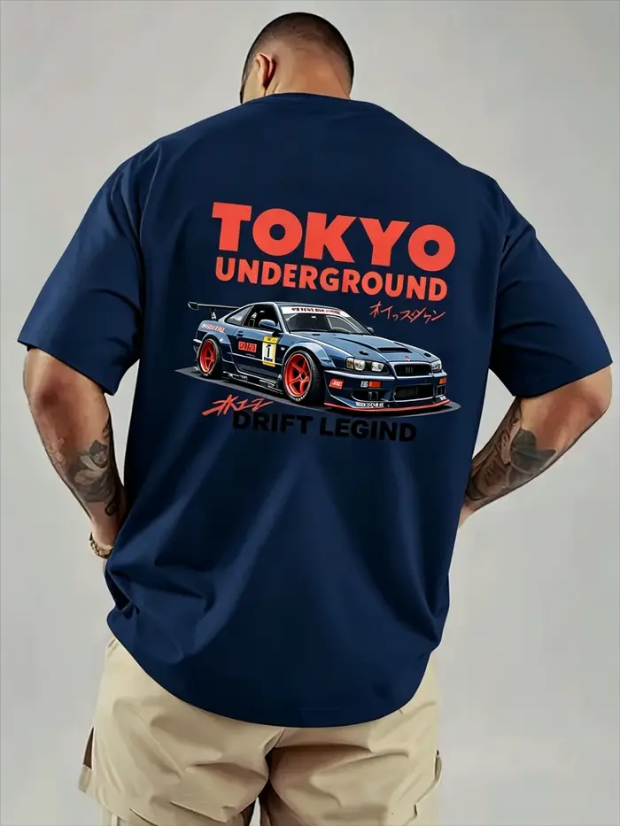 T-shirt ample en coton doux pour homme avec imprimé Tokyo Drift Racing, idéal pour l'été, style décontracté urbain, manches courtes