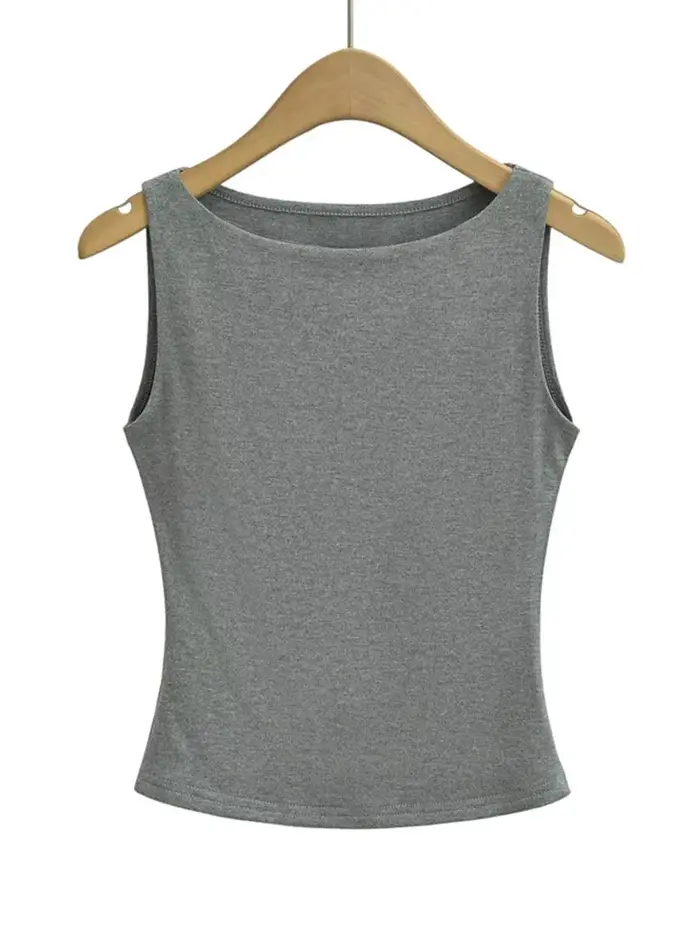 Débardeur moulant doux à col bateau double couche pour femme