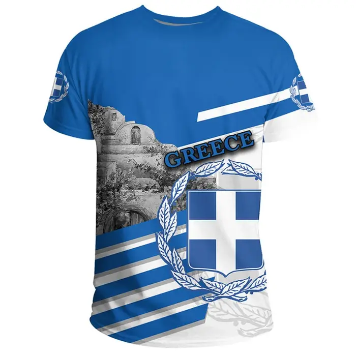 T-shirt imprimé en 3D avec carte du drapeau de la Grèce pour hommes et femmes