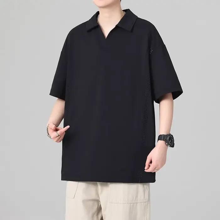 Polo pour homme à col cranté avec empiècements en maille