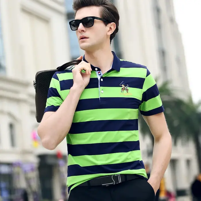Polo rayé homme mode affaires coton