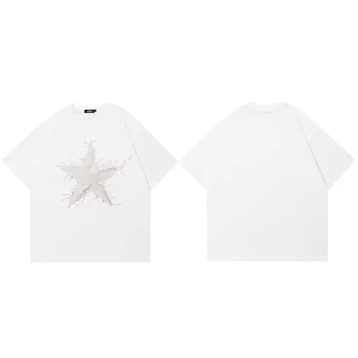 Été 2025 T-Shirt hommes Streetwear éclaboussures lait étoile graphique T-Shirt unisexe décontracté b