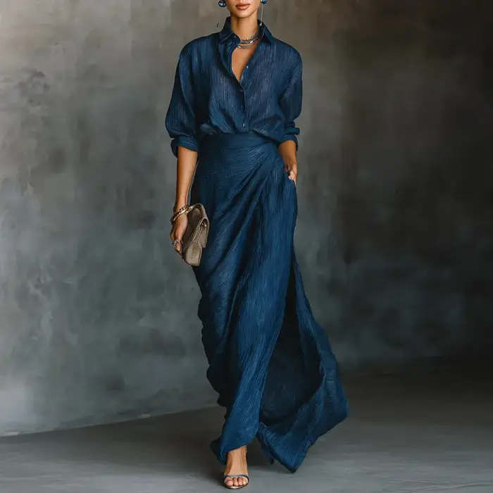 Tenue Sexy à manches longues pour femmes, ensemble 2 pièces élégant, col Polo, chemise à boutons et 