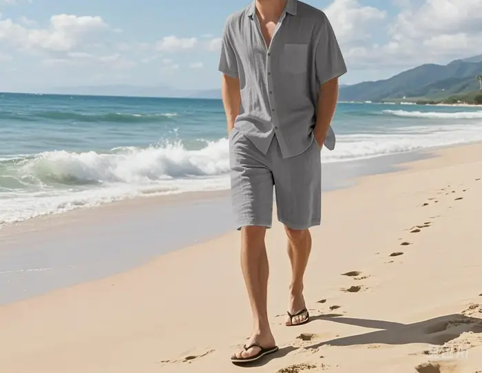 Ensemble chemise et short en lin pour homme