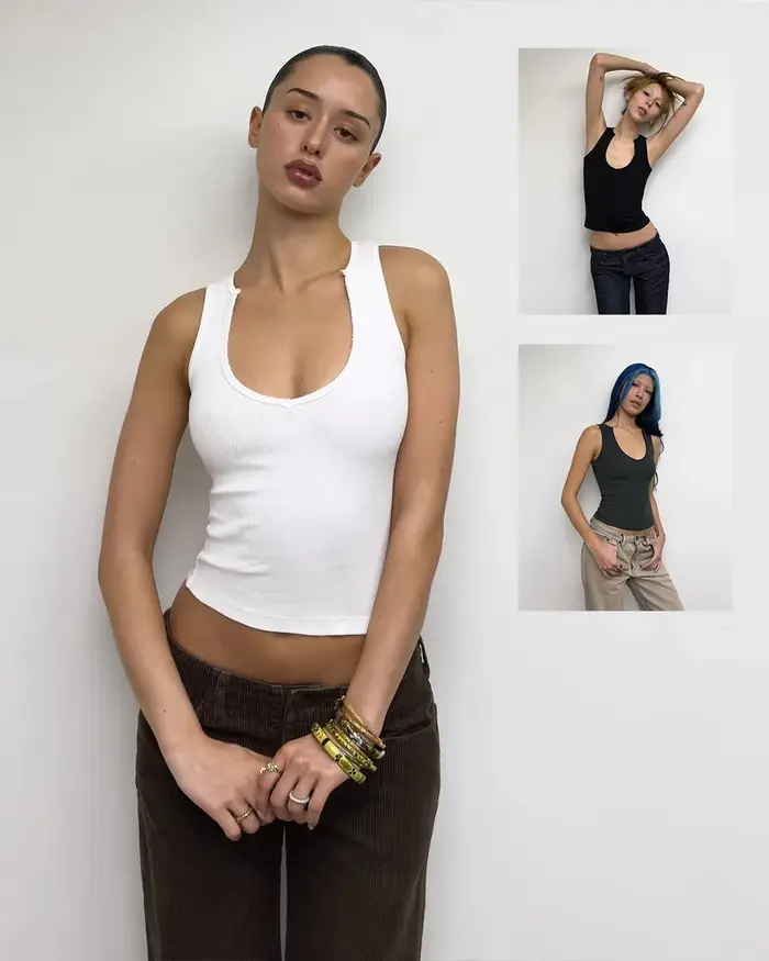 Débardeur d'été sexy pour femme à col en V avec bords effilochés