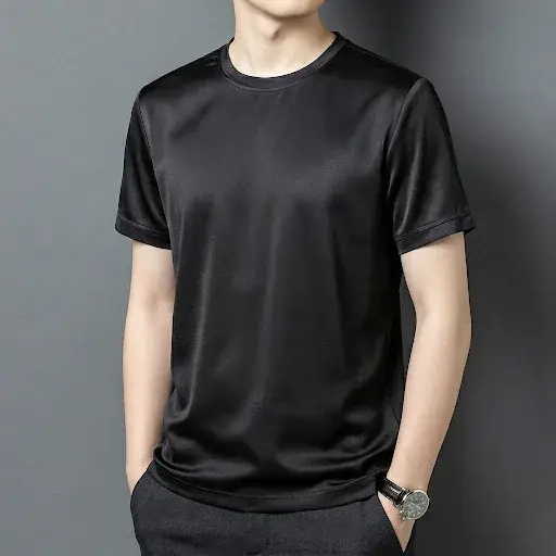 QYLVAWOY T-shirt fin d'été 100% Soie de Mûrier pour Homme
