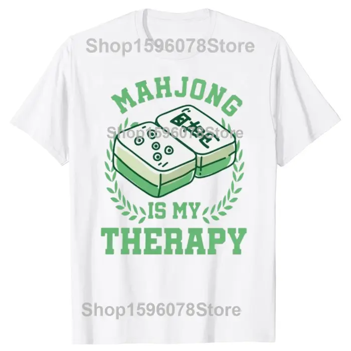 T-shirt humoristique « Mahjong est mon jeu de thérapie » en coton, style streetwear, à manches court