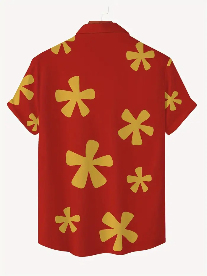 Chemise à impression numérique 3D pour hommes à fleurs rouges