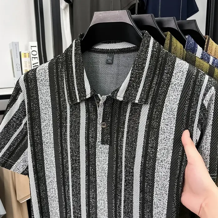 Polo à rayures pour homme, col à revers, demi-boutonnage, idéal pour les loisirs en extérieur, le ca