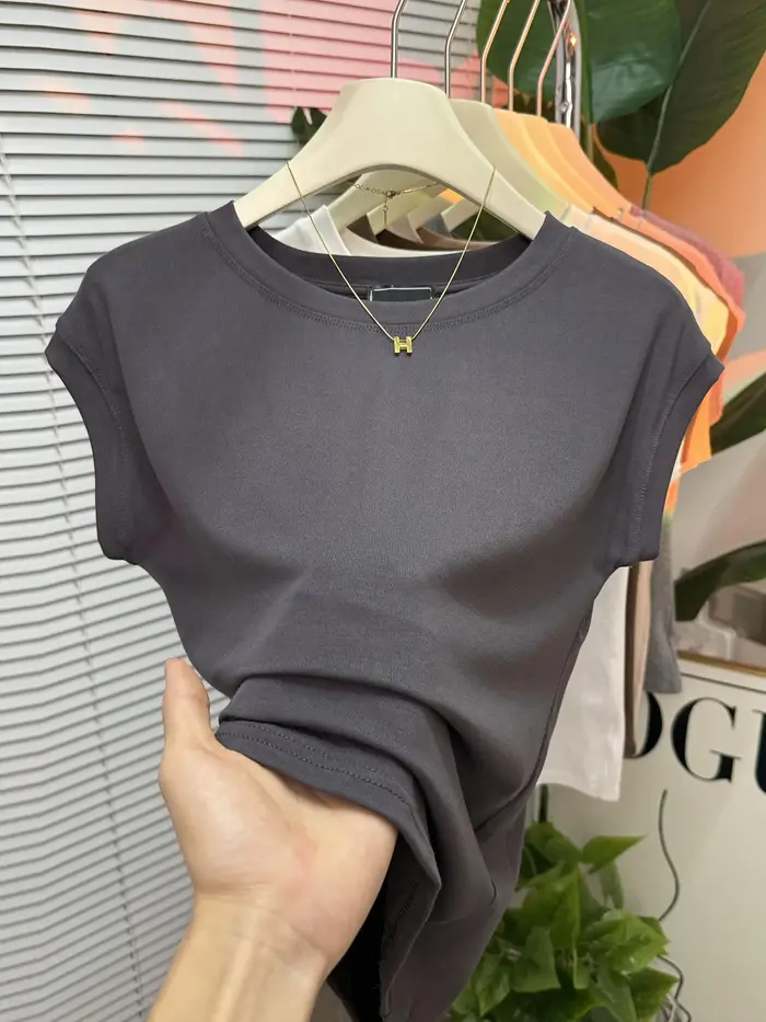 Raglan-T-shirt manches courtes col rond pour femme