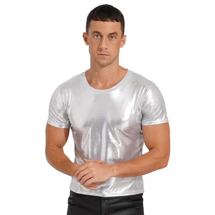 T-shirt métallique brillant pour hommes